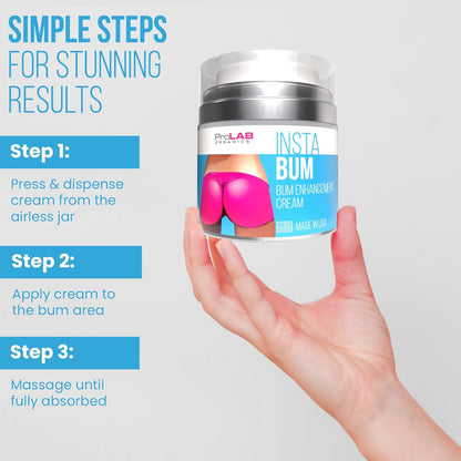 InstaBum Butt Enhancement Cream – Butt Lift and Firming for a Bigger, Rounder, Perkier Bum – Brazilian Booty Growth Cream with Voluplus, Maca, Wild Yam, and Gotu Kola – Made in USA